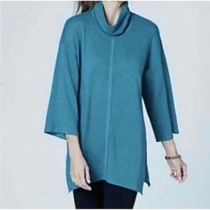 J JILL Womens PURE JILL COWL NECK TUNIC SWEATER Sz XL Pockets Teal Green Blue